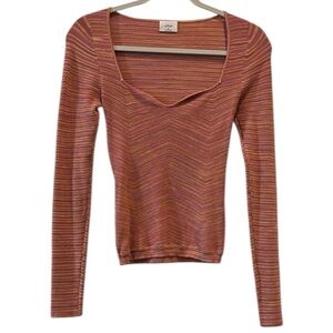 Wilfred Aritzia Rbbed Stretch Striped V-Neck Long Sleeve Top
